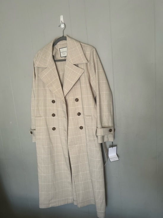 Jackets & Blazers - Bagatelle Collection Plaid Trench Coat Beige Double Breasted Belted Size L